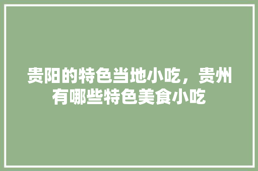 贵阳的特色当地小吃，贵州有哪些特色美食小吃