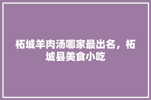 柘城羊肉汤哪家最出名，柘城县美食小吃 柘城羊肉汤哪家最出名，柘城县美食小吃 生活指南
