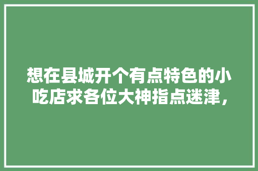 想在县城开个有点特色的小吃店求各位大神指点迷津，地方特色美食加盟 想在县城开个有点特色的小吃店求各位大神指点迷津，地方特色美食加盟 旅行资讯