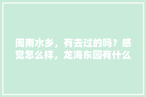 闽南水乡，有去过的吗？感觉怎么样，龙海东园有什么好玩的地方