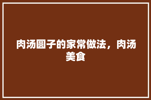肉汤圆子的家常做法，肉汤美食 肉汤圆子的家常做法，肉汤美食 美食推荐