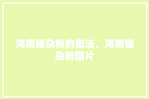 海南猪杂粉的做法，海南猪杂粉图片 海南猪杂粉的做法，海南猪杂粉图片 美食推荐