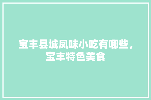 宝丰县城凤味小吃有哪些，宝丰特色美食 宝丰县城凤味小吃有哪些，宝丰特色美食 生活指南