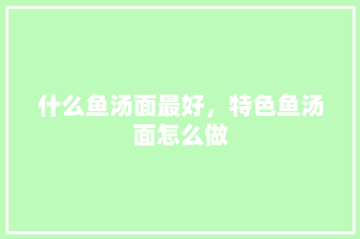 什么鱼汤面最好，特色鱼汤面怎么做