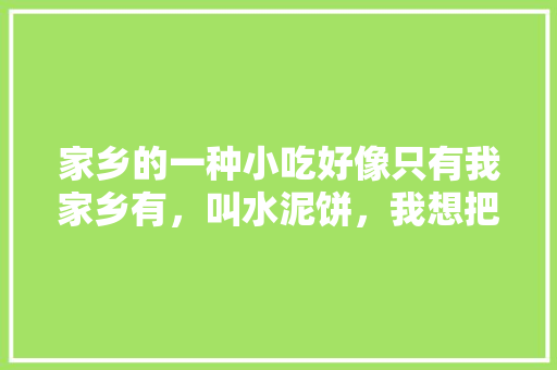 家乡的一种小吃好像只有我家乡有，叫水泥饼，我想把他推广出去，或怎样传到全国各地让这种食物出名并且我，当地特色怎么推广