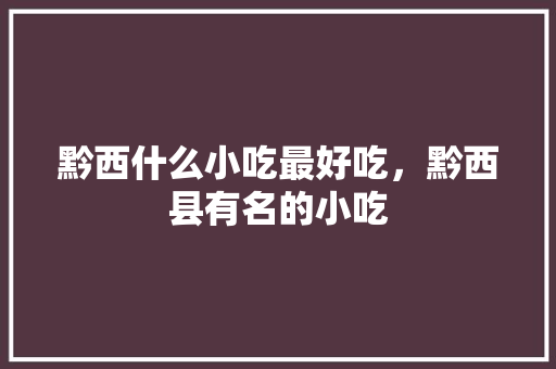 黔西什么小吃最好吃，黔西县有名的小吃