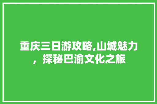 重庆三日游攻略,山城魅力，探秘巴渝文化之旅 生活指南