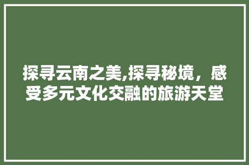 探寻云南之美,探寻秘境，感受多元文化交融的旅游天堂 生活指南