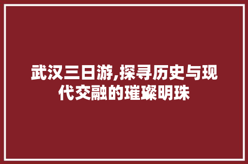 武汉三日游,探寻历史与现代交融的璀璨明珠 生活指南